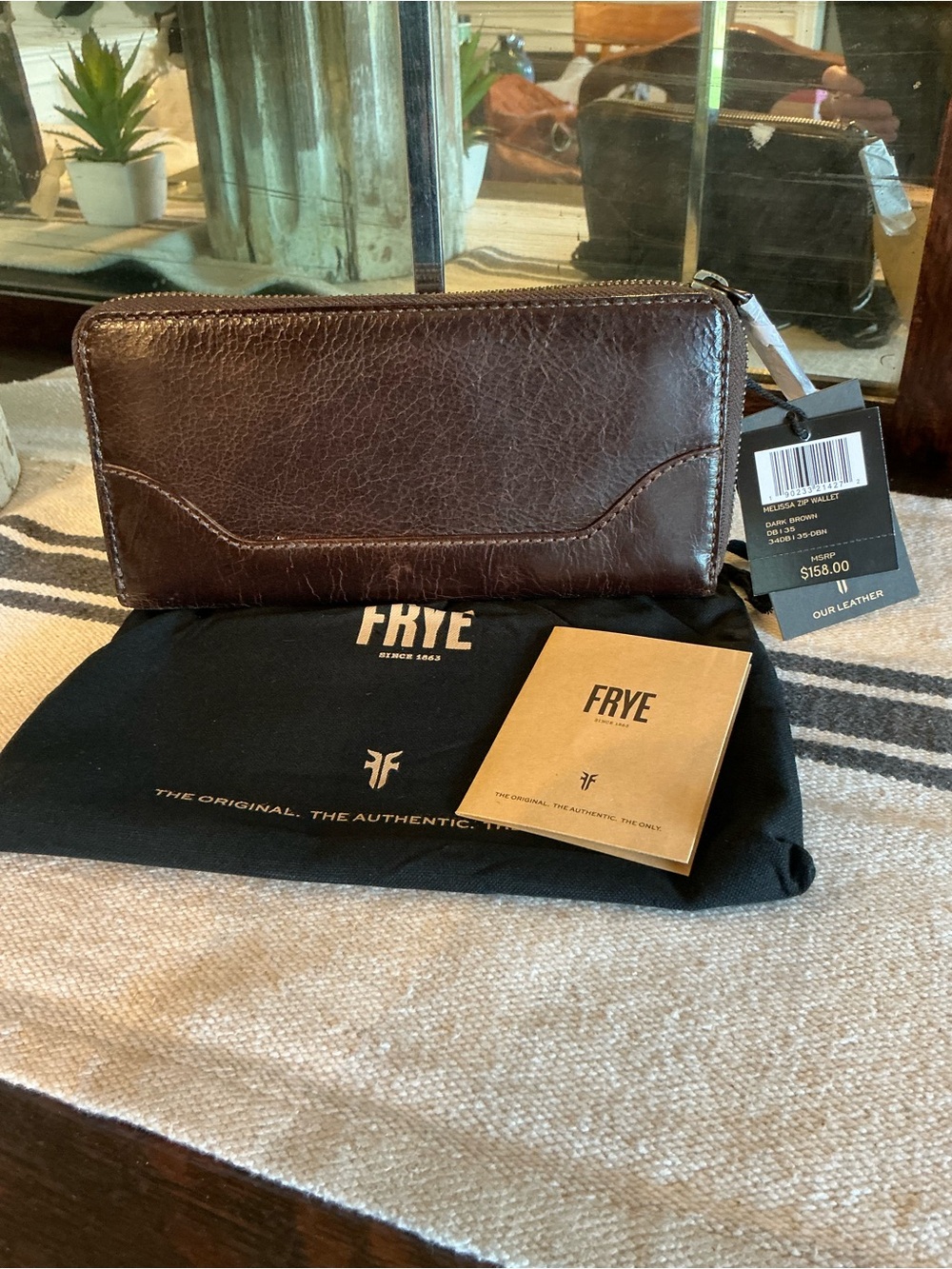 NWT Frye Leather Melissa Zip Around Wallet Dark Brown Retail $158